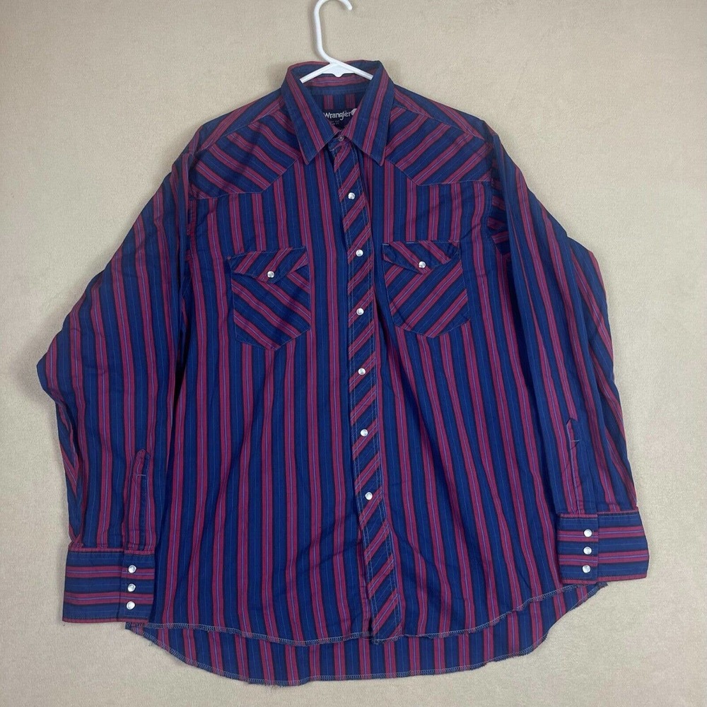 Wrangler Extra Long Tail Mens 17 Multicolor‎ Striped Long Sleeve Button Up Shirt